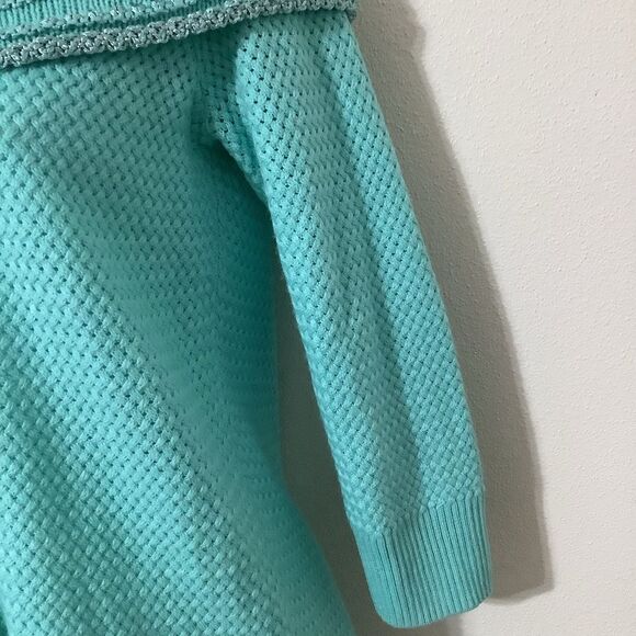 Teal Retro Wintercore Cabincore Holiday Feminine Winter Sparkly Knit Sweater XS - Picture 4 of 16